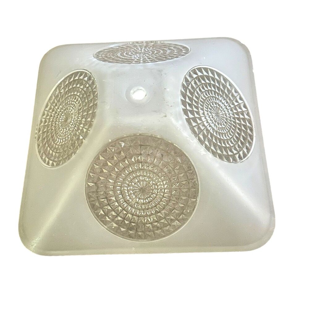 Vintage Holophane Bullseye Geometric Prismatic Frosted Glass Ceiling Shade 10”